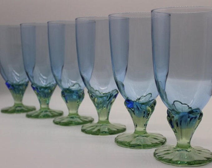 Vintage Bormioli Rocco Bahia Iced Tea Glasses Set of 6/blue Green