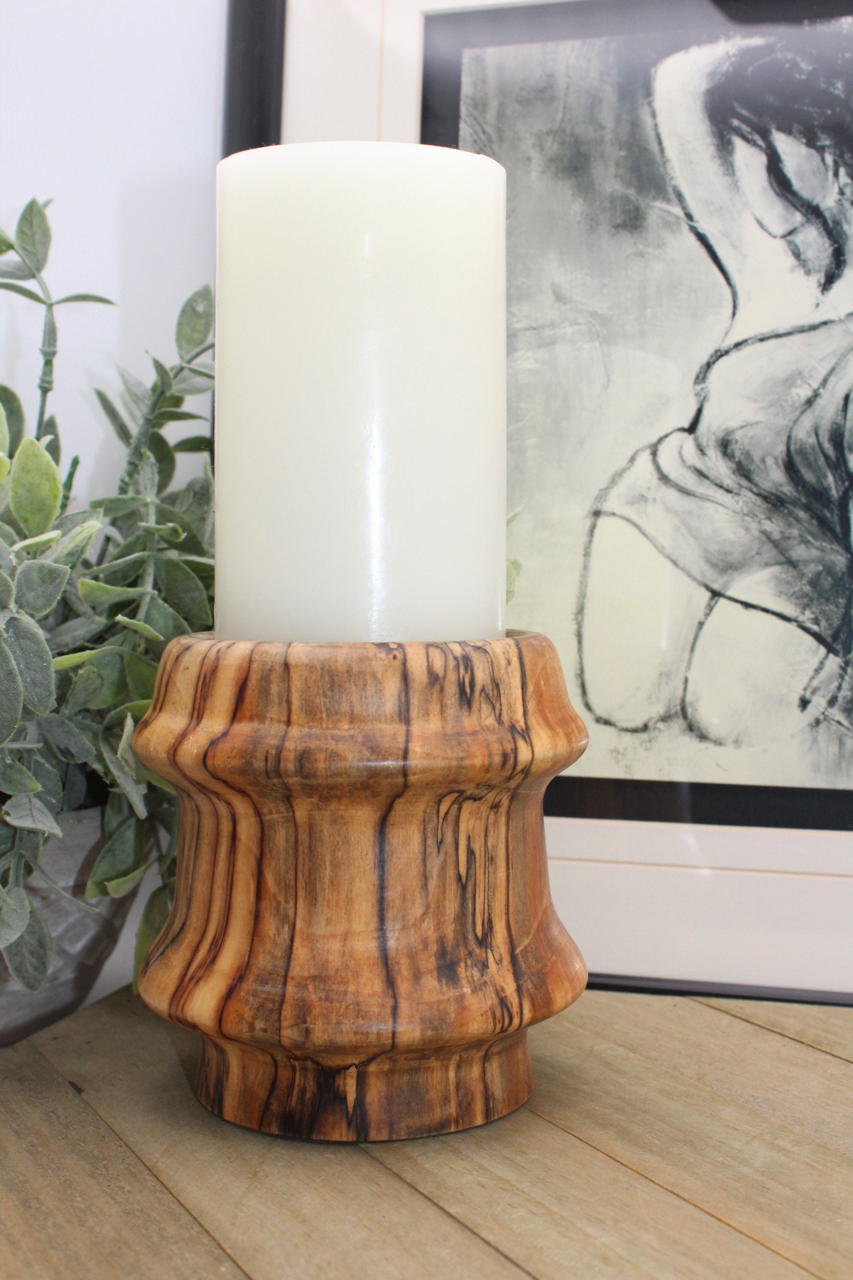 Vintage Burl Wood Candle Holder/ Wood Carved Candleholder/ Etsy
