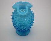 Vintage Fenton Glass Blue Opalescent Hobnail Mini Vase Fenton Blue Opalescent Ruffled Hobnail Bud Vase Hollywood Regency Vase
