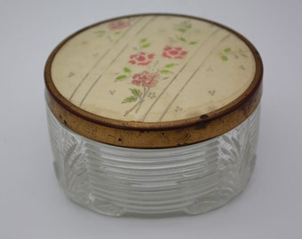 trinket box Crystal jar vanity table Vintage make up jar display Art Deco powder jar 1930s