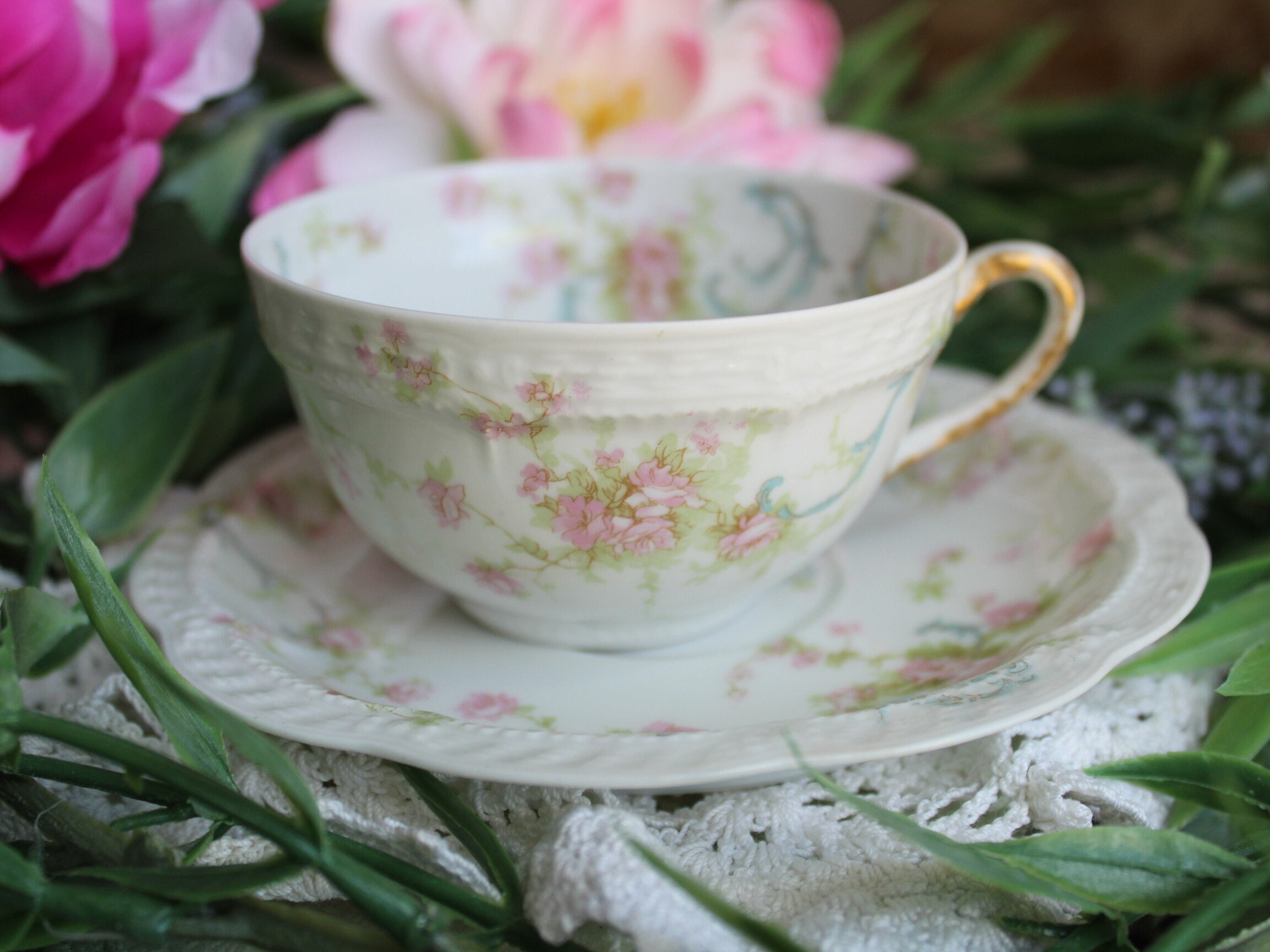 Antique The Princess Haviland Limoges Flat Teacup/Limoges Haviland France/ French Teacup/Pink Floral China/Tea Party/Gift For Her