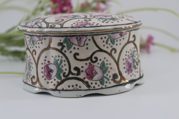 Vintage Floral Trinket Dish/ Ceramic Rose Lidded … - image 7