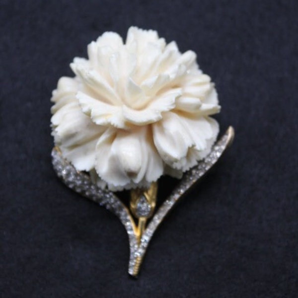 Vintage RARE Nettie Rosenstein Large Brooch Carnation-Rhinestones/Vintage Jewelry/Wedding Costume Jewelry