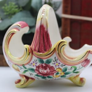 Vintage Ceramic Candy Dish With Handle/Cottagecore/Hollywood Regency/Trinket Dish