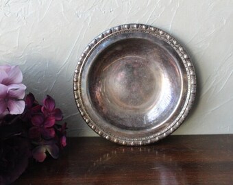 Vintage Tarnished Silver Circular Tray Candleholder-Trinket Dish-Jewelry Dish