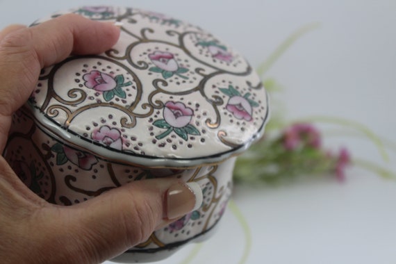 Vintage Floral Trinket Dish/ Ceramic Rose Lidded … - image 6