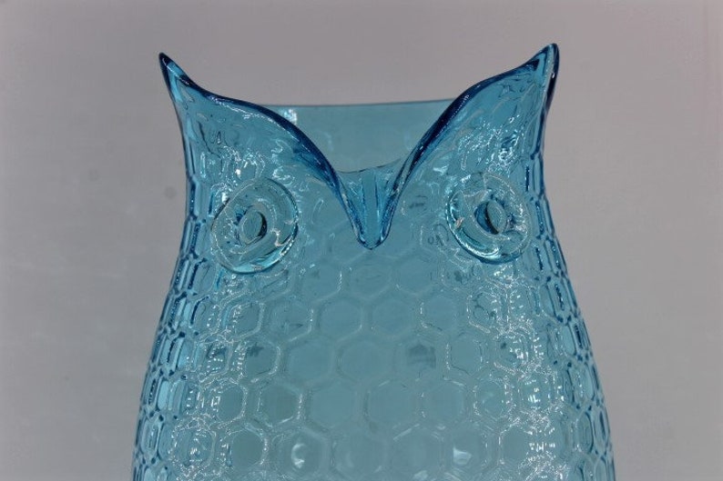 Vintage 10.5 Aqua Glass Owl Vase/ Trautman Art Glass Etsy