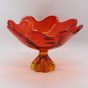 Vintage Viking Glass Persimmon Epic Twist Open Compote ,Amberina Glass Dish, Mid Century Glass, Viking Glass, Mid Century Decor