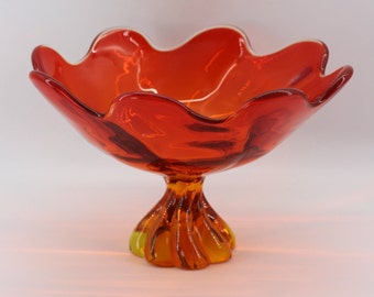 Vintage Viking Glass Persimmon Epic Twist Open Compote ,Amberina Glass Dish, Mid Century Glass, Viking Glass, Mid Century Decor