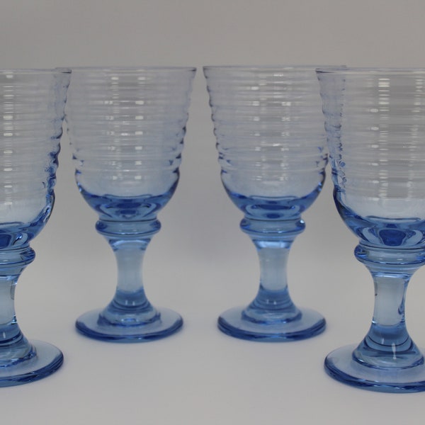 Vintage Blue Goblets Libbey Sirrus Light Blue Swirl Wine Glasses - Set Of 4