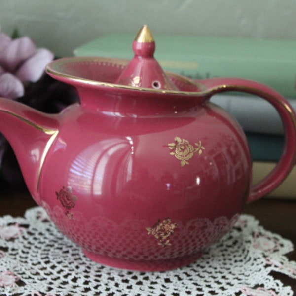 Vintage Hall Aladdin Windshield Mauve-Gold Teapot/ Hall Aladdin Teapot/ Collector's Hall Teapot/ Hall 0694 Windshield Pattern Teapot