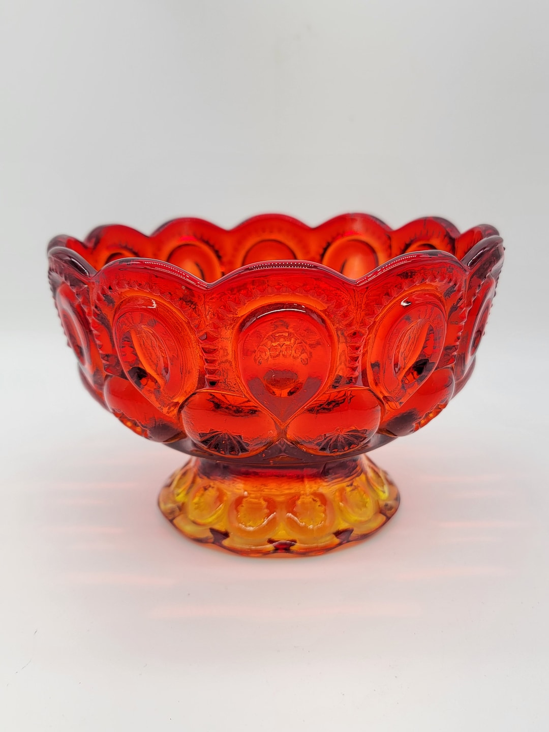 Vintage Red Candy Dish/ Amberina Glass Candy Dish/ L.E. Smith Moon and