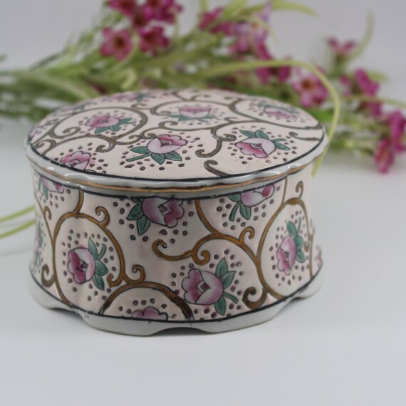 Vintage Floral Trinket Dish/ Ceramic Rose Lidded … - image 9