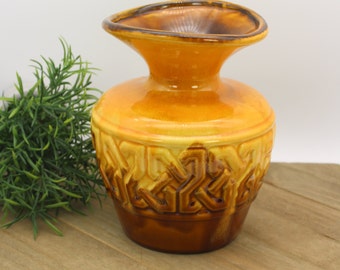Vintage Haeger Pottery/Haeger Asymmetrical Yellow Brown Vase/ Royal Haeger Pottery/Mid Century BOHO Decor