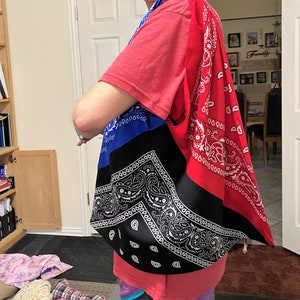 Patchwork Bandana Tote Bag, Color Block Paisley Shoulder Purse, Western Boho Slouchy Crossbody