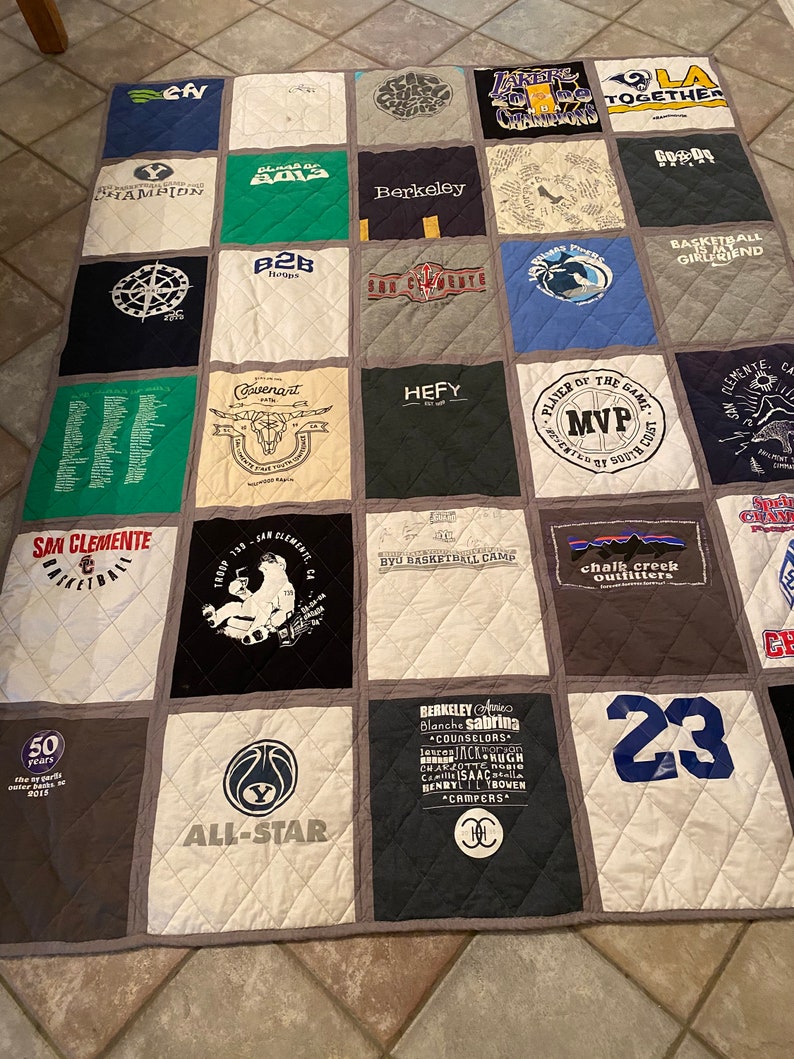 T-shirt quilt, DEPOSIT ONLY,Memory Quilt, Quilted Blanket,, Made from loved ones clothing, Memory gift image 4