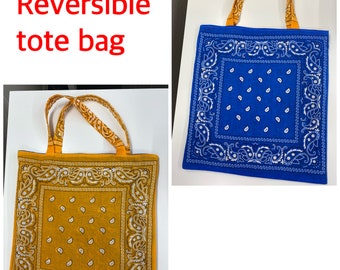 Reversible tote bag, royal blue and orange reversible bag, large grocery bag