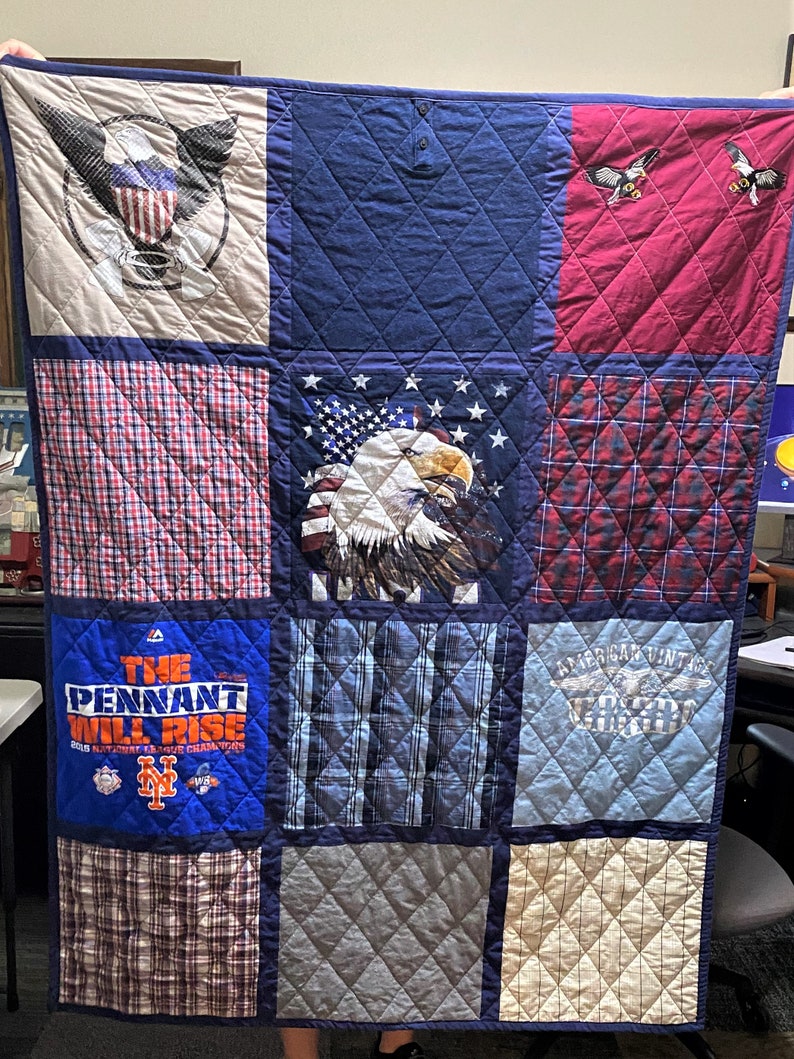 T-shirt quilt, DEPOSIT ONLY,Memory Quilt, Quilted Blanket,, Made from loved ones clothing, Memory gift image 3
