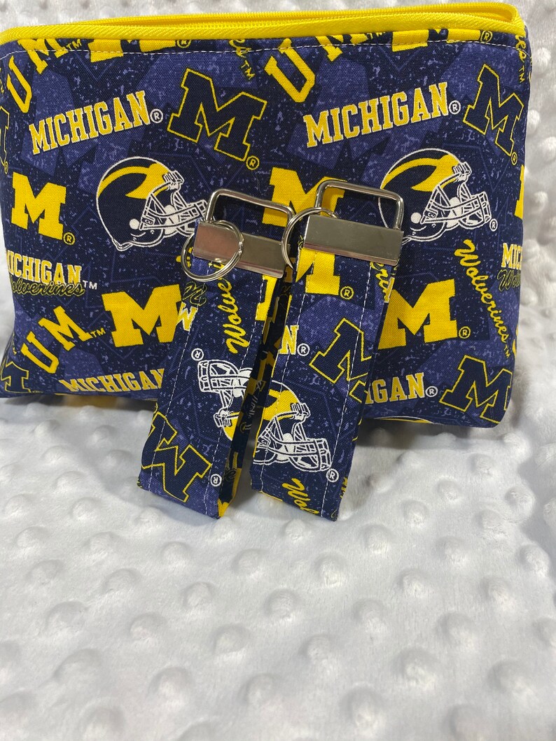 College make up bag, University of Michigan gift bag, graduation gift for her, Large zipper pouch image 10