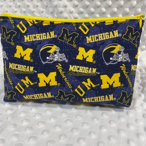 College make up bag, University of Michigan gift bag, graduation gift for her, Large zipper pouch image 1