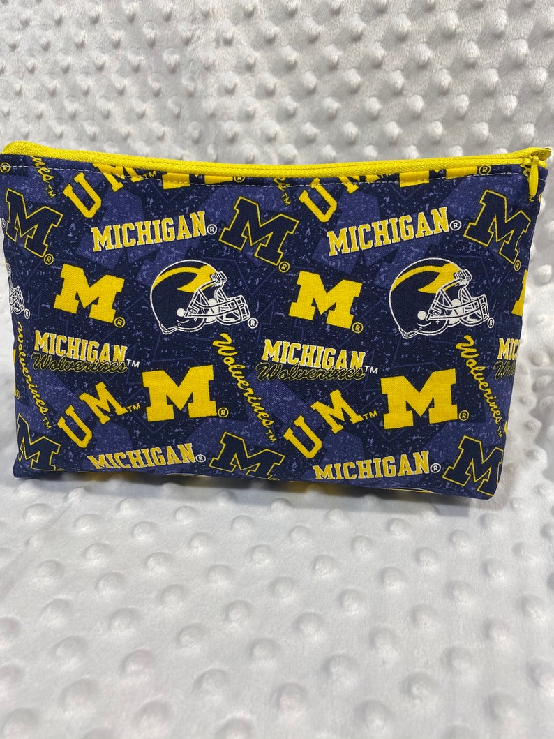 College make up bag, University of Michigan gift bag, graduation gift for her, Large zipper pouch image 1