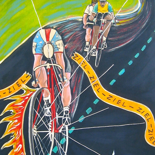 Sports, cycling, painting, acrylic, original "Ziel!"