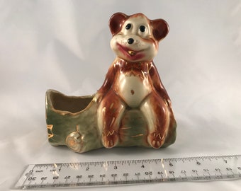 Happy Bear on a Log Planter