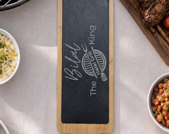 Personalised Halal Grill King BBQ Board Funny Muslim Gift For Him Custom Name Engraved Bamboo Slate Serving Board Eid Father's Day Birthday