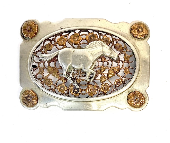 Stallion & Roses belt buckle