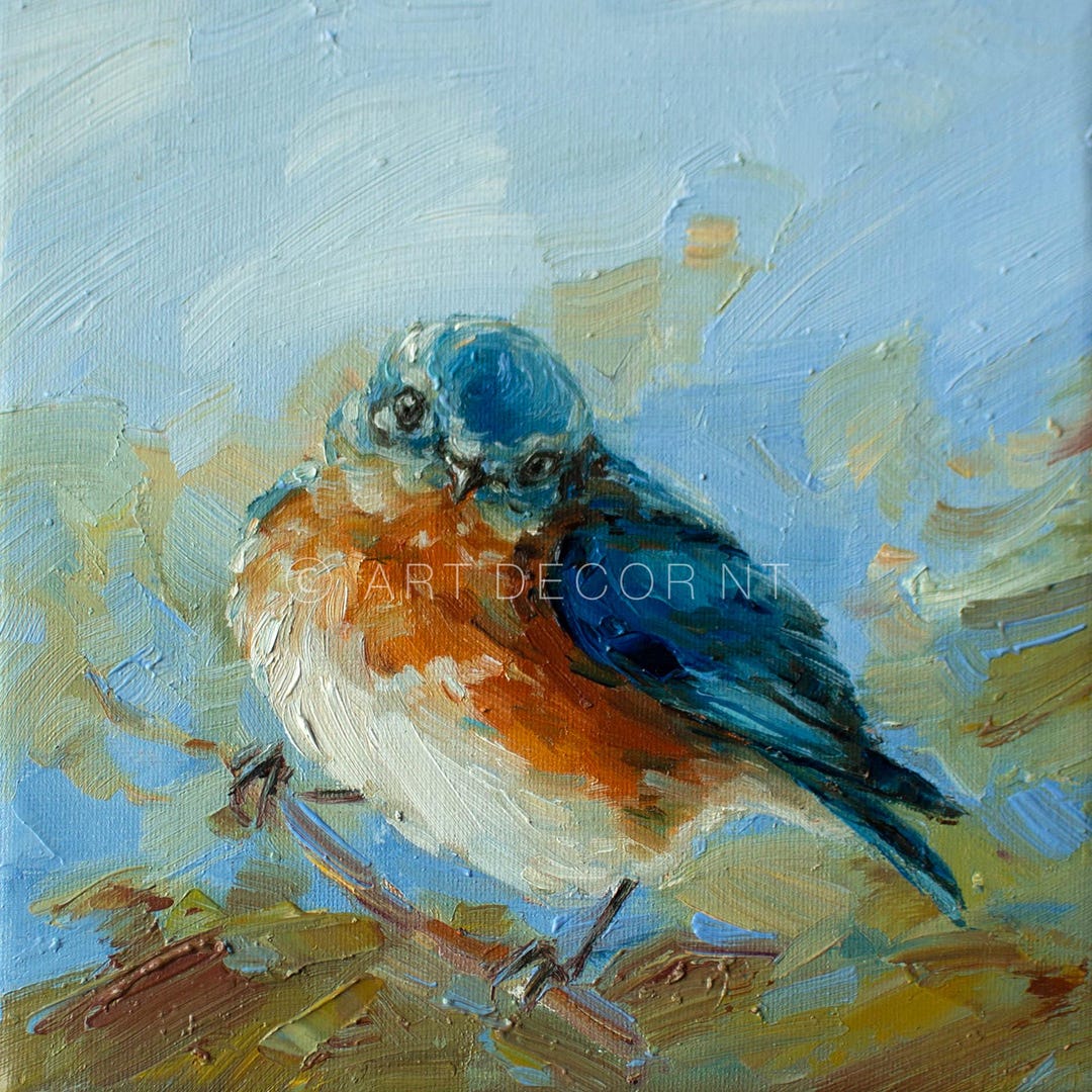 ［bluebird］絵画　油絵　※値段交渉あり 油絵 青い鳥 油彩画 手書き 原画 ルリビタキ 幸せの青い鳥 幸福 - メルカリ