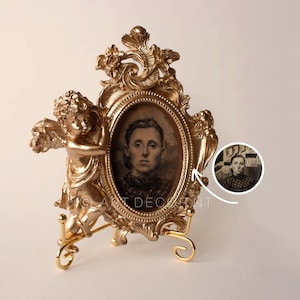 Custom Mini Portrait From Old Photo, Hand Painted Miniature Portrait in Small Gold Frames, Art Gift For Mom Daughter Son
