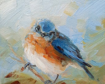 Eastern Bluebird Art, Little Gifts of Happiness, Small Bird Painting Custom Order, Eastern Blue Bird Small Painting, Small Art for Shelf