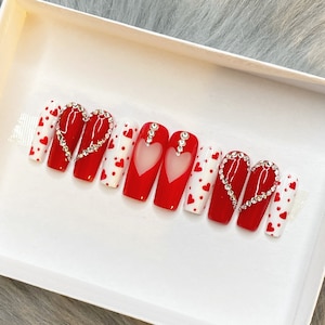 Crystal Red Heart Nails