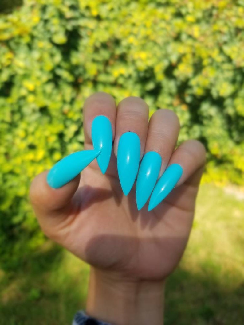 Light Blue Long Stiletto Press on Nails Sugar Matte and Gloss | Etsy