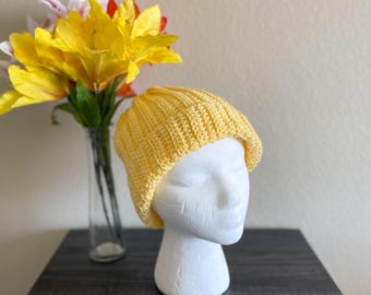 Hand-Crocheted Butterscotch Acrylic Beanie – Warm Winter Hat
