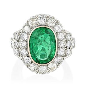 Vintage Columbian Emerald And Diamond Ring, GIA Certified.