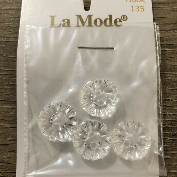 La Mode Buttons - Clear Crystal look Plastic Round Button 2 Holes Pack of 4 -12mm Hook 135