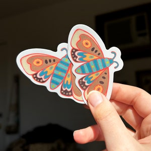 Cute Multicolor Moth Vinyl Sticker // Weatherproof Sticker for Car Sticker for Water bottle Sticker for Laptop Decal Moth Art Illustration