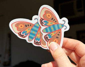 Illustrated Moth Vinyl Sticker, Weatherproof Laptop Decal