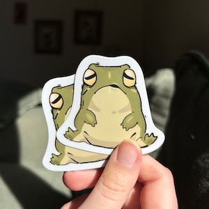 Sleepy/Grumpy Frog Vinyl Sticker // Weatherproof Sticker for Car Sticker for Water bottle Sticker for Laptop Decal Cute Frog Art