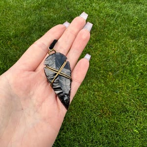 Obsidian Arrowhead Pendant Necklace | Wire-Wrapped Black Obsidian | Primitive Tribal Jewelry | Boho Gothic Statement Necklace