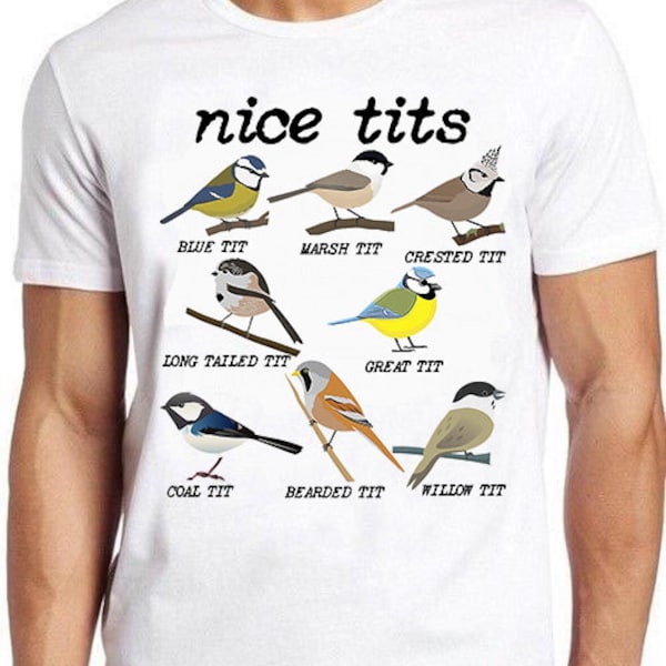 Montre oiseaux beaux seins bleu marais mésanges saule huppée oiseaux cadeau drôle t-shirt 776