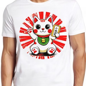 Maneki-Neko T Shirt Japanese Lucky Cat Chinese Cool Gift Tee 2318