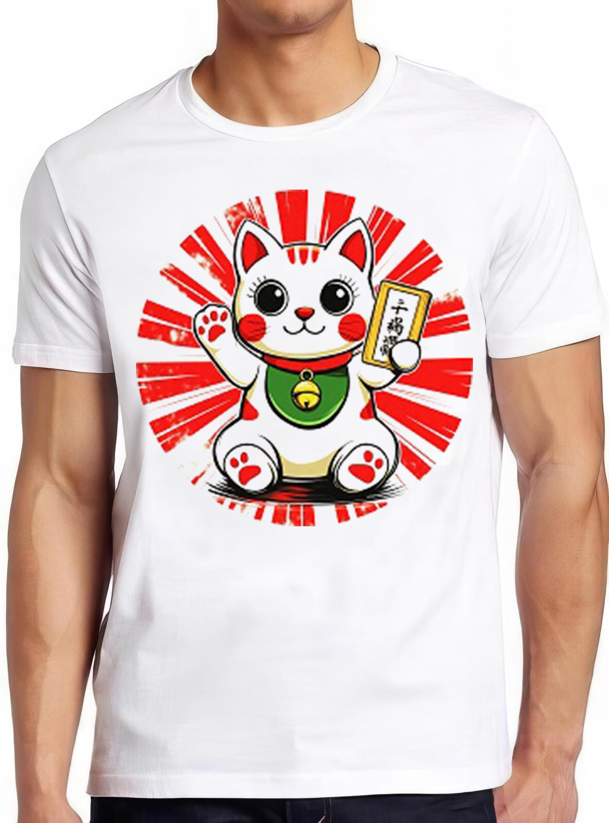 Maneki-Neko T Shirt Japanese Lucky Cat Chinese Cool Gift Tee 2318