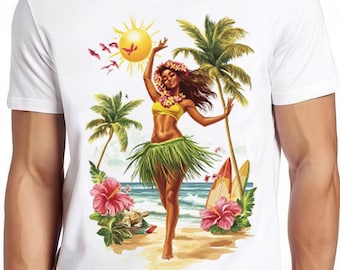 Hula Girl T Shirt Hawaiian Surfing Sailing Nautical Aloha Cool Gift Tee 2341