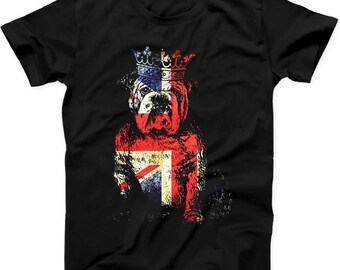 Buldog British Dog Union Jack Flag England Crown King Black T Shirt Sweatshirt Hoodie C65