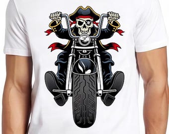 Camiseta De Calavera Motociclista Pirata - Diseño Harley, Unisex, Algodón, Talla M200