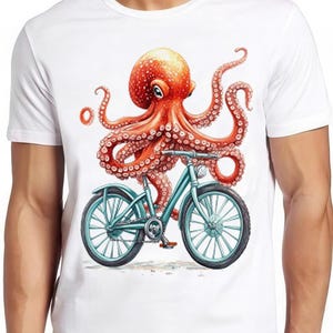 Octopus On A Bicycle Meme Funny  Style Cult Movie Music Gift Tee T Shirt 2461