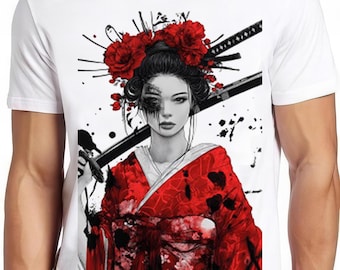 Japanese Geisha Samurai Girl Manga Retro Gamer Cult Meme Movie Music Cool Gift Tee T Shirt 2414
