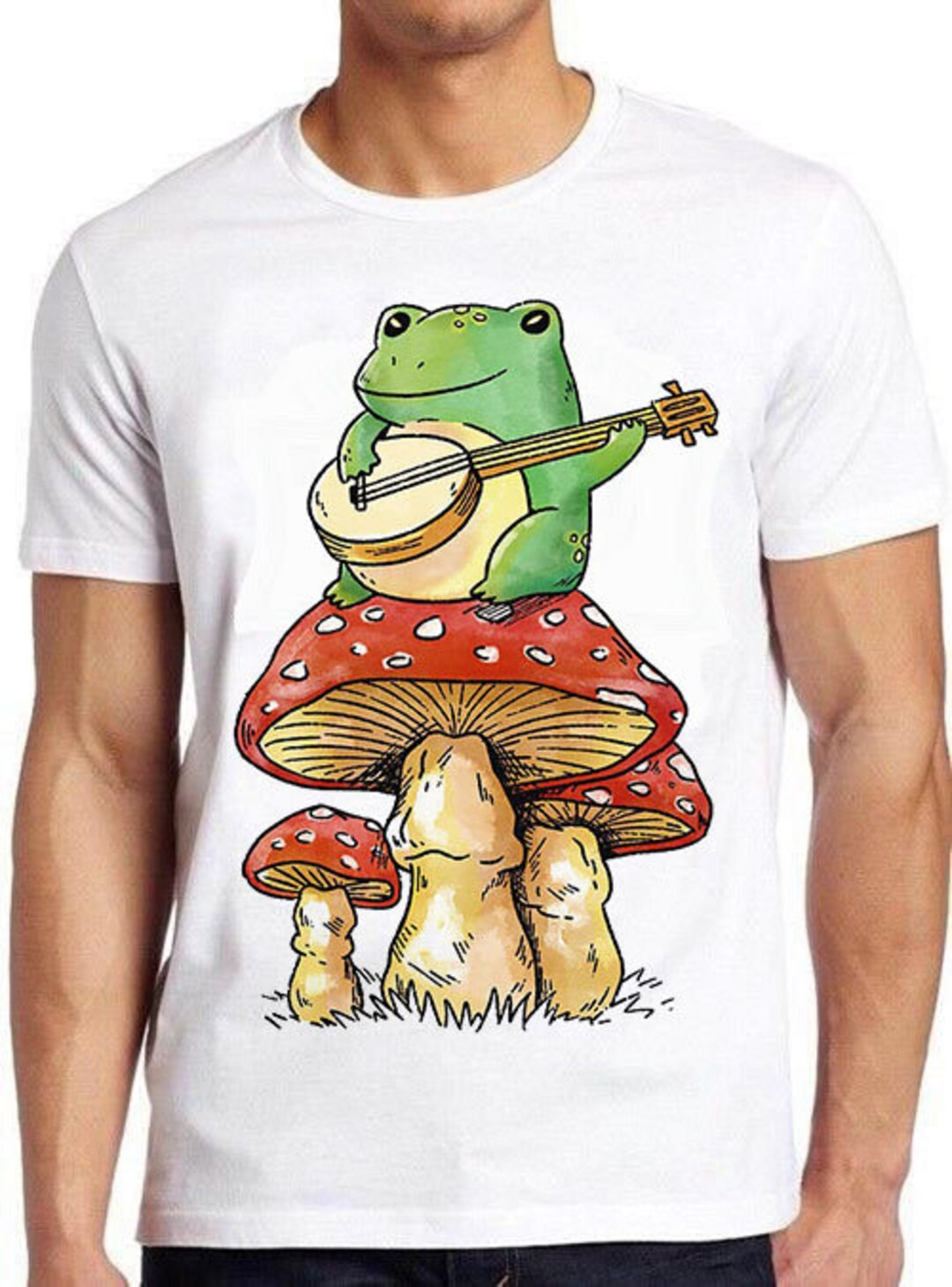 Toad Frog Playing Banjo on Magic Mushroom Best Seller Funny Meme Men